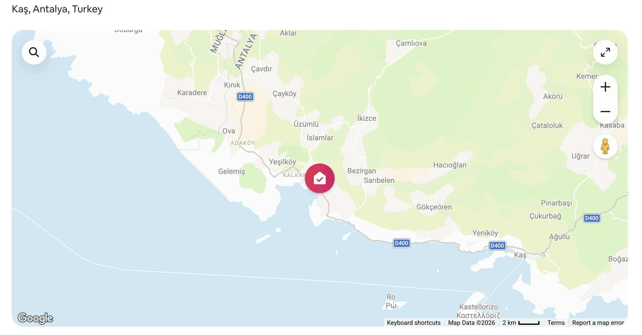 Map showing Villa Palm location in Kalkan, Turkey